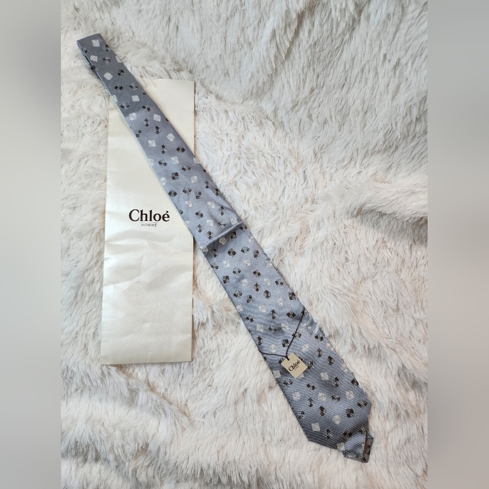 Chloé Blue-Grayish Patterned Silk Scarf - Picture 10 of 10